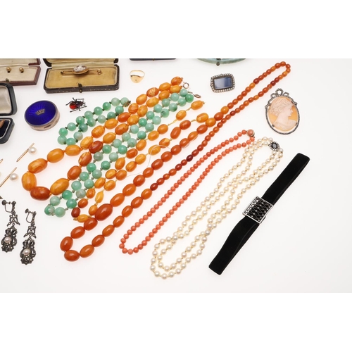 833 - A QUANTITY OF JEWELLERY. including a double row cultured pearl choker set to a sapphire and diamond ... 