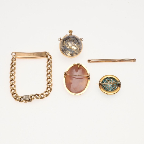 836 - A QUANTITY OF JEWELLERY. including an 18ct gold identity bracelet, 15.4 grams, an enamel and pearl n... 