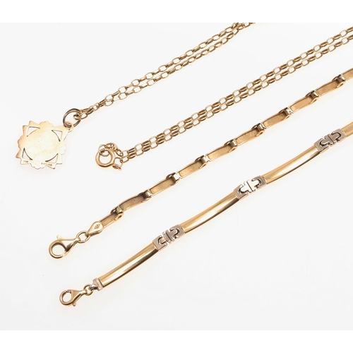 852 - A QUANTITY OF JEWELLERY. including a 9ct gold wavy link bracelet, 17cm long, 5.7 grams, a 9ct gold b... 