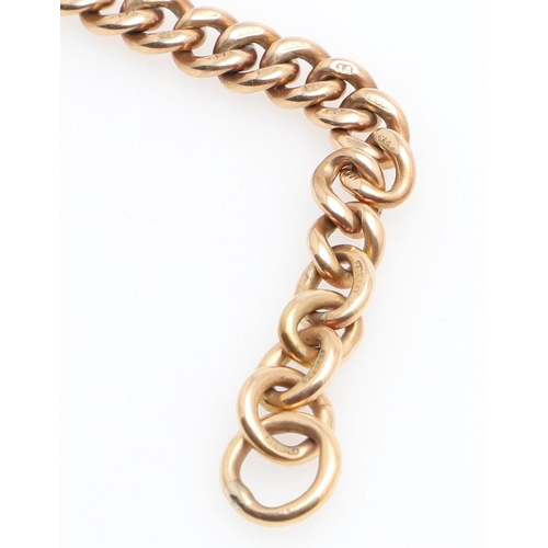 859 - A 15CT GOLD CURB LINK WATCH CHAIN. each link stamped 15 625, suspending an 18ct gold 't' bar, the wa... 