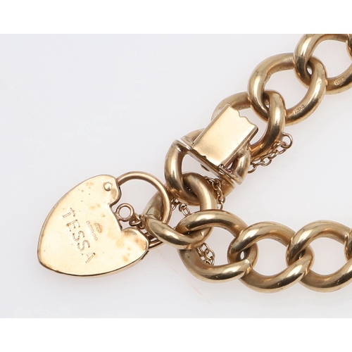 873 - A 9CT GOLD CURB LINK BRACELET. with foliate engraved padlock clasp, 19cm long, 60.5 grams.  *Conditi... 