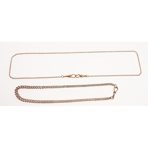 880 - A 15CT GOLD WATCH CHAIN. 49cm long, 10.4 grams, together with a 9ct gold watch chain, 32.5cm long, 1... 