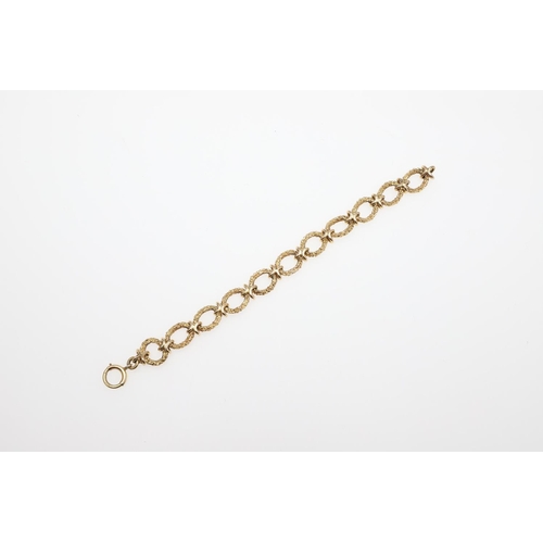 885 - A 9CT GOLD FANCY LINK BRACELET. formed with oval-shaped textured links, 18cm long, 29.4 grams.  *Con... 