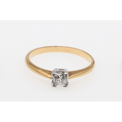 888 - A DIAMOND SOLITAIRE RING. mounted with a cushion-shaped diamond, 2.5 grams, in 18ct gold and platinu... 