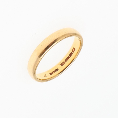 893 - A 22CT GOLD WEDDING BAND. 5.1 grams, size O, together with a 22ct gold wedding band, 5.0 grams, size... 