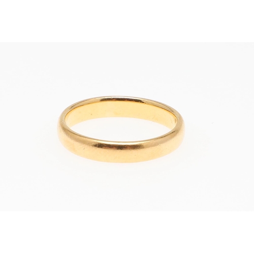 893 - A 22CT GOLD WEDDING BAND. 5.1 grams, size O, together with a 22ct gold wedding band, 5.0 grams, size... 