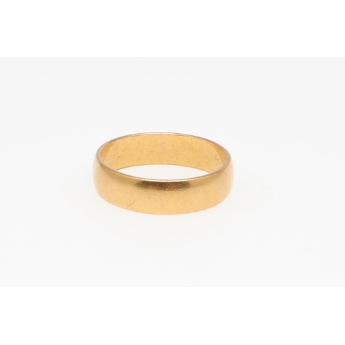 893 - A 22CT GOLD WEDDING BAND. 5.1 grams, size O, together with a 22ct gold wedding band, 5.0 grams, size... 