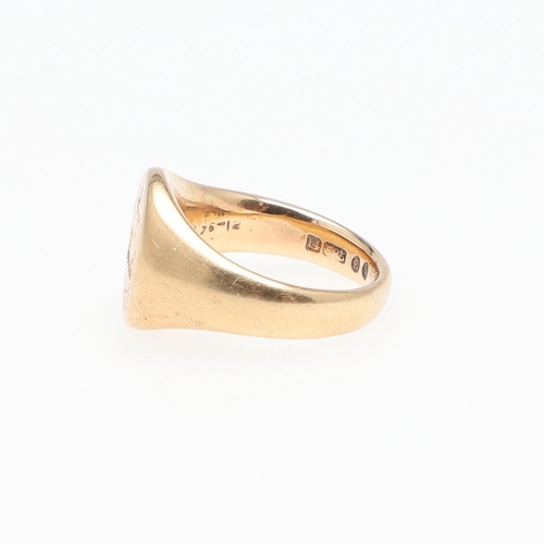 896 - A 14CT GOLD SIGNET RING. engraved with a crest, 9.3 grams, size H, together with a 22ct gold wedding... 