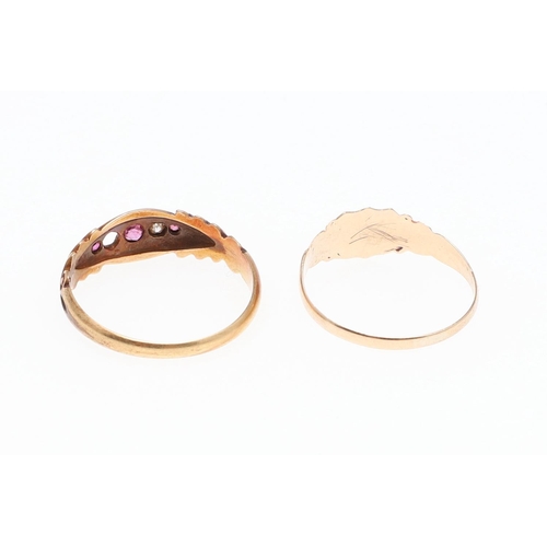 900 - A 22CT GOLD WEDDING BAND. 4.9 grams, size Q, together with another 22ct gold wedding band, 2.5 grams... 