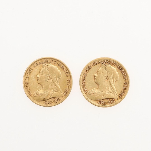 904 - A GOLD HALF SOVEREIGN. 1898, together with another gold half sovereign, 1899.  *Condition:  Both wit... 