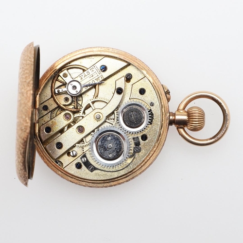 909 - A 14CT GOLD OPEN FACED POCKET WATCH. the gold foliate dial with Roman numerals and subsidiary second... 