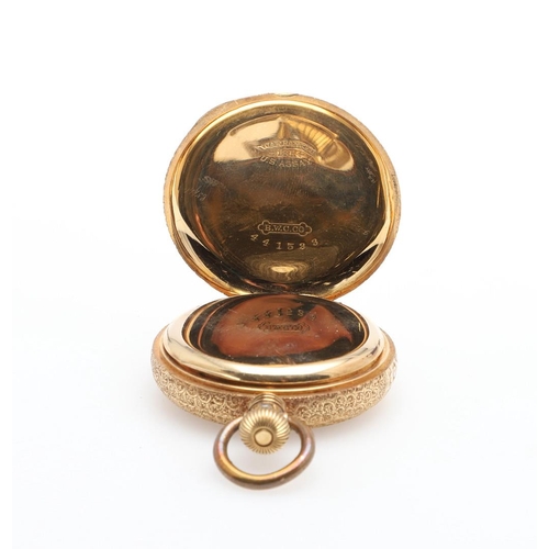 910 - AN 18CT GOLD FULL HUNTING CASED POCKET WATCH BY ELGIN. the signed white enamel dial with Roman numer... 