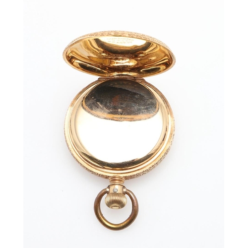 910 - AN 18CT GOLD FULL HUNTING CASED POCKET WATCH BY ELGIN. the signed white enamel dial with Roman numer... 