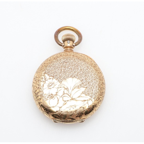 910 - AN 18CT GOLD FULL HUNTING CASED POCKET WATCH BY ELGIN. the signed white enamel dial with Roman numer... 