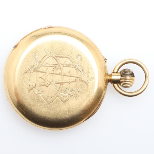 913 - AN 18CT GOLD HALF HUNTING CASED POCKET WATCH. the white enamel dial with Roman numerals and subsidia... 