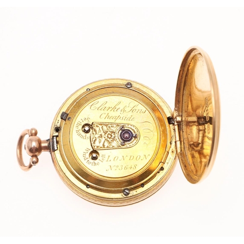 914 - AN 18TH CENTURY 18CT GOLD OPEN FACED POCKET WATCH. the gold dial with Arabic numerals and engine tur... 