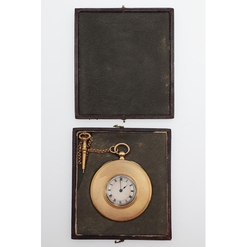 915 - A GOLD HALF HUNTING CASED POCKET WATCH. the circular dial with Roman numerals, with foliate engraved... 