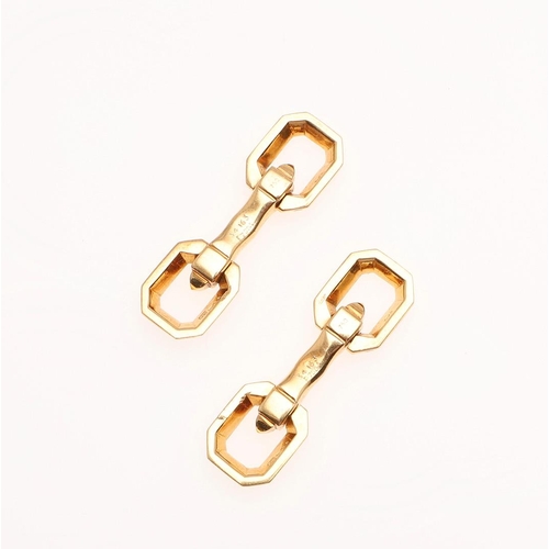 931 - A PAIR OF 18CT GOLD STIRRUP CUFFLINKS BY CARTIER. signed Cartier Paris, numbered 34163, P7534, stamp... 