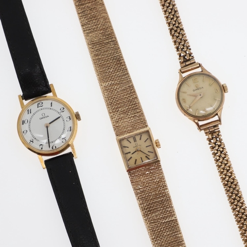 934 - A LADY'S 9CT GOLD WRISTWATCH BY OMEGA. the signed square-shaped dial with baton numerals, the winder... 