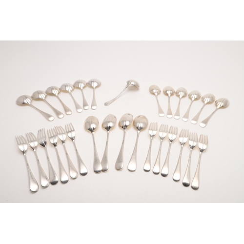 10 - AN EARLY 20TH CENTURY PART-CANTEEN OF HANOVERIAN PATTERN FLATWARE. including 4 tablespoons, 6 table ... 