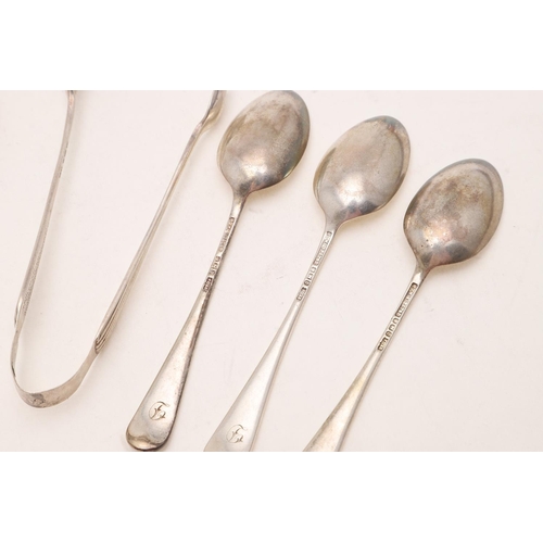 100 - THREE CASED SETS. a George V cased set of six silvergilt teaspoons, with beaded & enamelled terminal... 