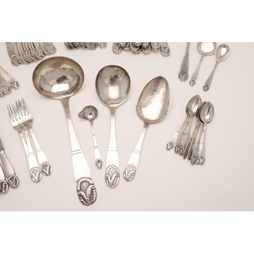 101 - A 20TH CENTURY MATCHED PART-CANTEEN OF DANISH FLATWARE & CUTLERY:-. in a decorative pattern, with a ... 