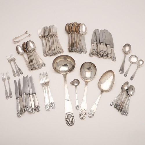 101 - A 20TH CENTURY MATCHED PART-CANTEEN OF DANISH FLATWARE & CUTLERY:-. in a decorative pattern, with a ... 