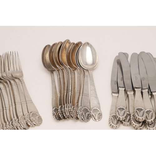 101 - A 20TH CENTURY MATCHED PART-CANTEEN OF DANISH FLATWARE & CUTLERY:-. in a decorative pattern, with a ... 