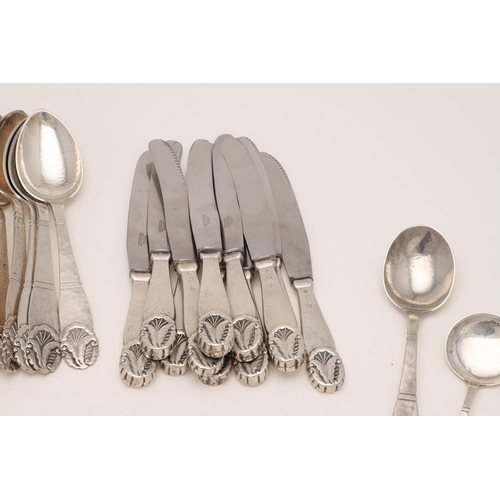 101 - A 20TH CENTURY MATCHED PART-CANTEEN OF DANISH FLATWARE & CUTLERY:-. in a decorative pattern, with a ... 