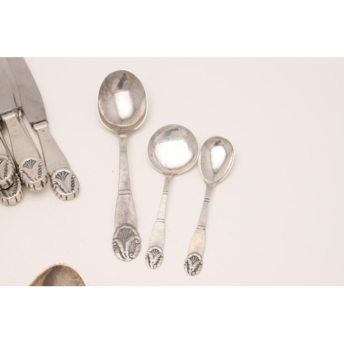 101 - A 20TH CENTURY MATCHED PART-CANTEEN OF DANISH FLATWARE & CUTLERY:-. in a decorative pattern, with a ... 