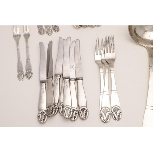 101 - A 20TH CENTURY MATCHED PART-CANTEEN OF DANISH FLATWARE & CUTLERY:-. in a decorative pattern, with a ... 