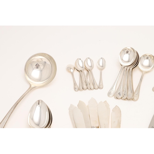 105 - A MODERN PART-CANTEEN OF OLD ENGLISH BEAD PATTERN FLATWARE & CUTLERY. with Bright-cut engraved termi... 