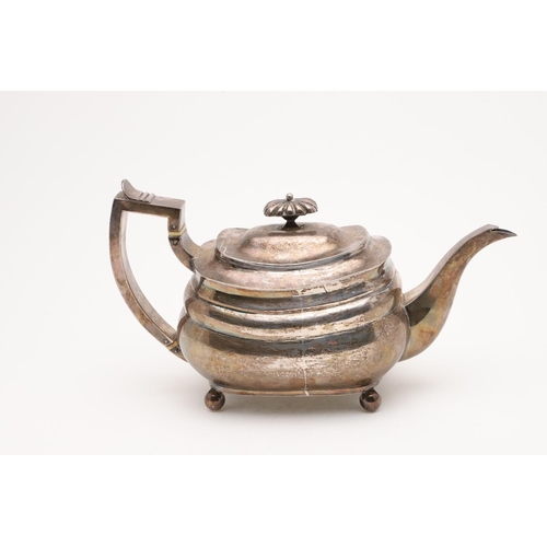 108 - A GEORGE III TEAPOT. rounded oblong form, with a cushion finial and on four ball feet, by Samuel Whi... 