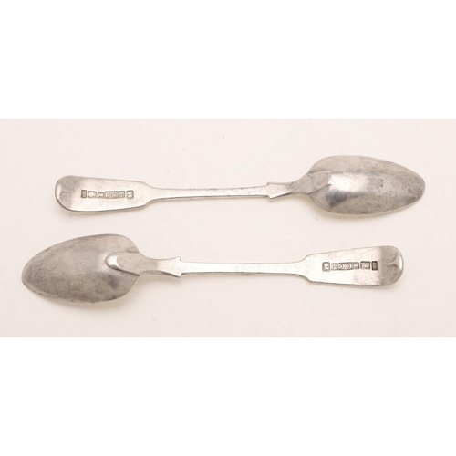 11 - GIBRALTAR:-. a pair of early 19th century Fiddle Pattern teaspoons, initialled 