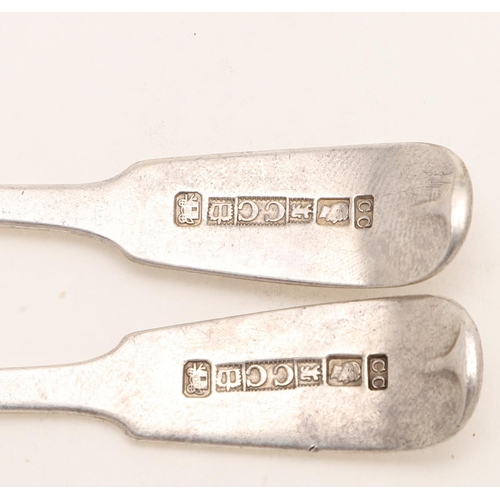 11 - GIBRALTAR:-. a pair of early 19th century Fiddle Pattern teaspoons, initialled 