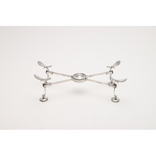 116 - A GEORGE III ADJUSTABLE DISH CROSS. with slide supports, bead borders and with circular feet, creste... 