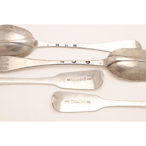 13 - A PAIR OF WILLIAM IV FIDDLE PATTERN TABLESPOONS. crested and  struck with additional gothic 