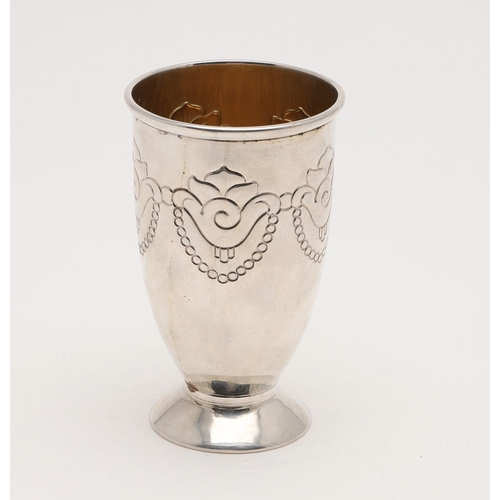 136 - A 20TH CENTURY DANISH BEAKER. with a chased upper body, a gilt interior and on a circular foot, by C... 