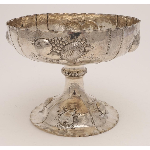 138 - A 20TH CENTURY SWEDISH PEDESTAL BOWL. circular form, with a punch-bead border, decorated with repous... 