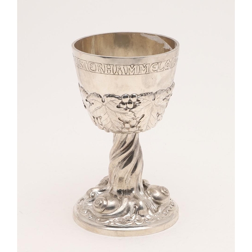 139 - AN EARLY 20TH CENTURY LARGE NATURALISTIC DANISH GOBLET. the bowl with an inscription below the rim, ... 