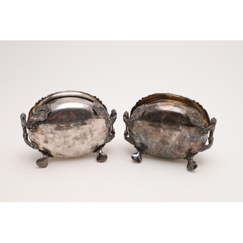 170 - A PAIR OF 19TH CENTURY SILVER PLATED SAUCE TUREENS & COVERS. with ornate borders & feet together wit... 