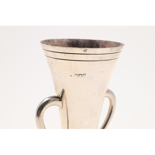 182 - A MODERN CHRISTENING MUG. circular form, with a 'C'-scroll handle and inscribed 