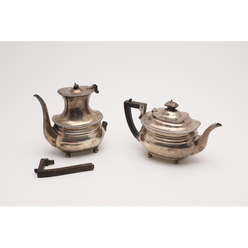 184 - A GEORGE V FOUR-PIECE TEA & COFFEE SET. with rounded oblong bodies, gadrooned borders and ball feet,... 