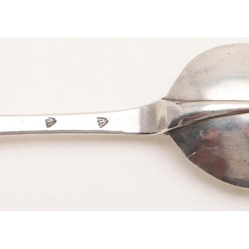 19 - A RARE GEORGE II IRISH PROVINCIAL HANOVERIAN SPOON. with a plain rattail, struck twice with the make... 