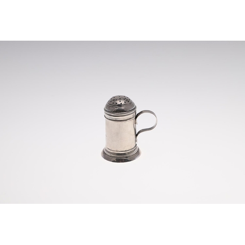 197 - A GEORGE I BRITANNIA-STANDARD KITCHEN PEPPER. of cylindrical form, with a pull-off domed and pierced... 