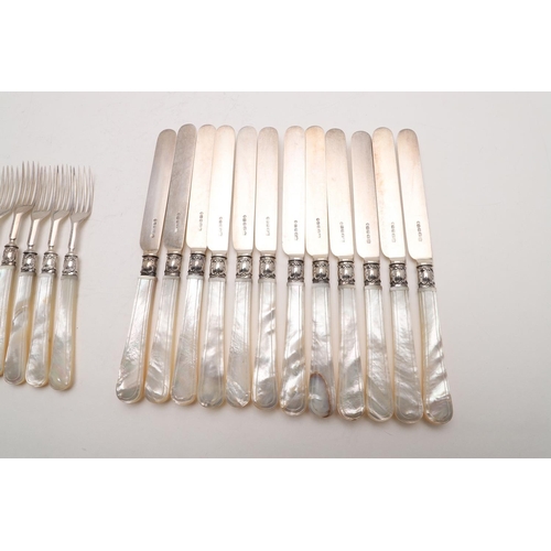 20 - A VICTORIAN SET OF TWELVE PAIRS OF MOTHER-OF-PEARL HANDLED FRUIT KNIVES & FORKS. by Henry Wilkinson ... 