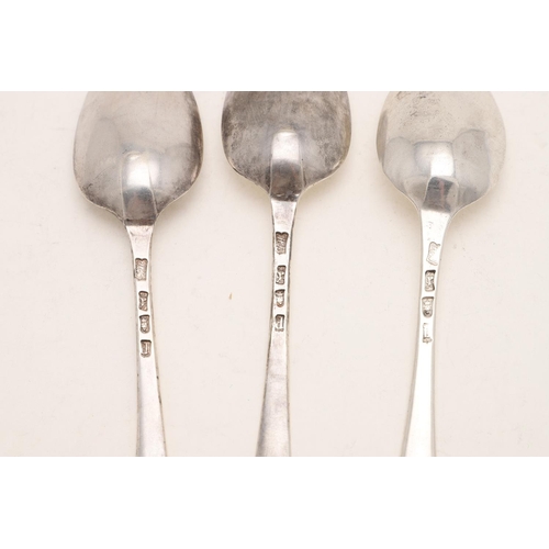 21 - THREE GEORGE III OLD ENGLISH SPOONS, BY HESTER BATEMAN. a pair, initialled 