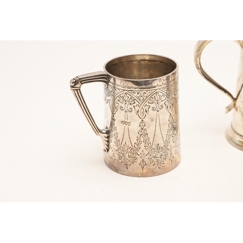 213 - THREE SILVER MUGS:-. a late 19th/ early 20th century Indian Colonial example, inscribed, by Hamilton... 