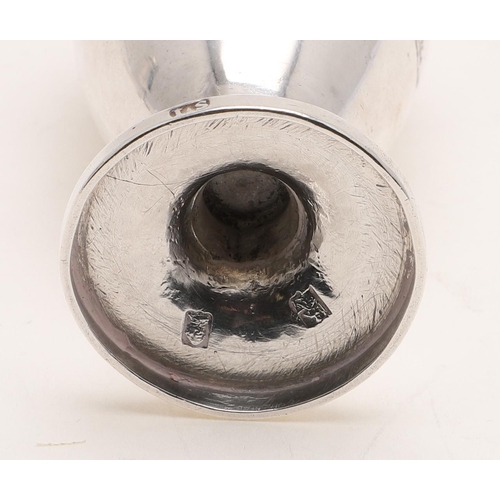 217 - A MID-19TH CENTURY INDIAN COLONIAL PEPPER CASTER. of cylindrical form, with squat-domed covers and i... 