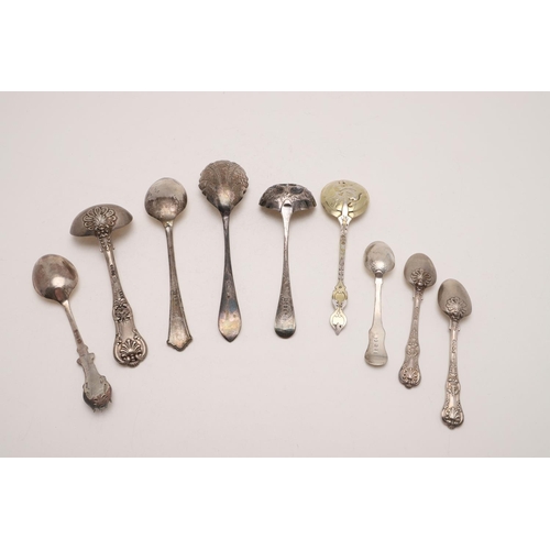 24 - MIXED FLATWARE:-. a Victorian parcelgilt spoon, by Robert Stebbings, London 1892, a Victorian Queen'... 